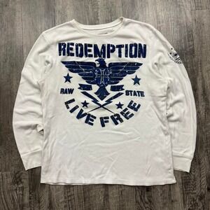 Raw State Affliction Style Wings Cross Grunge Goth Thermal Shirt XL